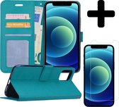 Hoes voor iPhone 12 Pro Max Hoesje Book Case Met Screenprotector Tempered Glass - Hoes voor iPhone 12 Pro Max Hoes Wallet Cover Met Screenprotector - Turquoise