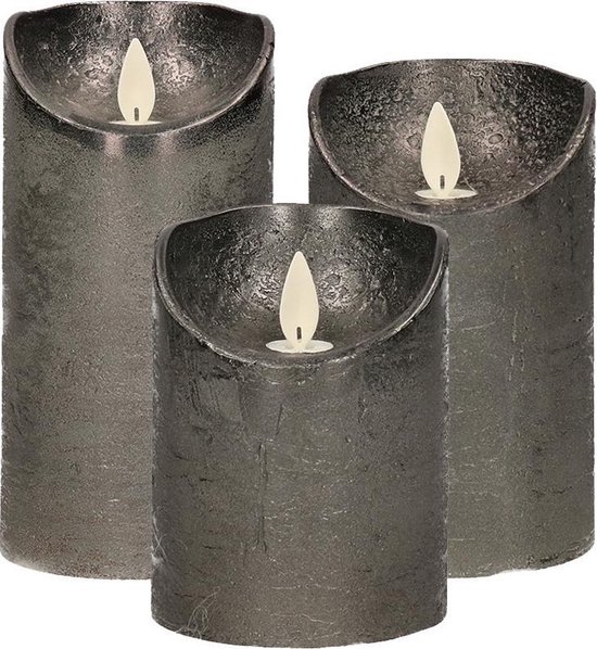 Set 3x stuks Antraciet grijze Led kaarsen met bewegende vlam - Sfeer stompkaarsen... | bol.com