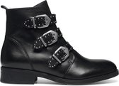 Manfield - Dames - Zwarte buckle boots met kleine studs - Maat 39