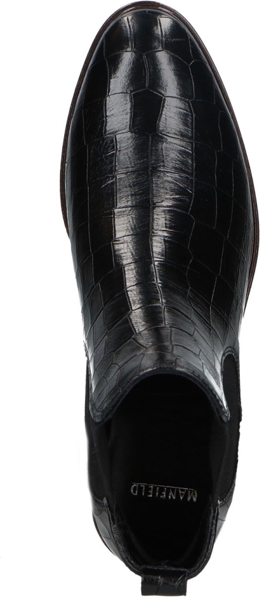 Manfield - Femme - Bottines noires en cuir croco - Taille 38 | bol.com