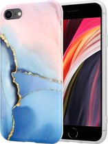 Magical Gold Marmer geschikt voor Apple iPhone SE 2020 / SE 2022 hoesje - roze/blauw