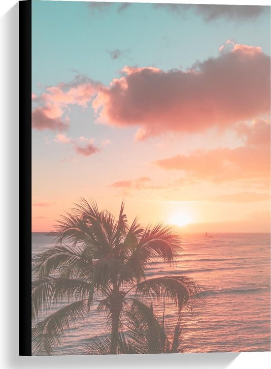 Canvas  - Palmboom bij Zonsondergang - 40x60cm Foto op Canvas Schilderij (Wanddecoratie op Canvas)