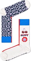 Happy Socks Half/half Allover Sock | Maat 41-46 | Cherry, Sun & Happy | Wit met Blauw en Rood