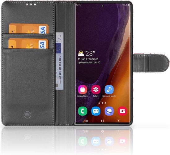 Coque Téléphone Samsung Galaxy Note20 Ultra Housse en Cuir Premium Flip Case Portefeuille Etui pour Ange Crâne Rouge