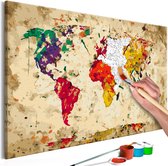 Doe-het-zelf op canvas schilderen - World Map 60x40 ,  Europese kwaliteit, cadeau idee