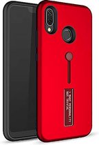 LitaLife Samsung Galaxy A20-A30 Rood achterkant hoesje - Hoesje met kickstand en vinger lus strap -  Back Cover hoesje met standaard - softtouch - Shockproof Armor hoesje - Schokbe