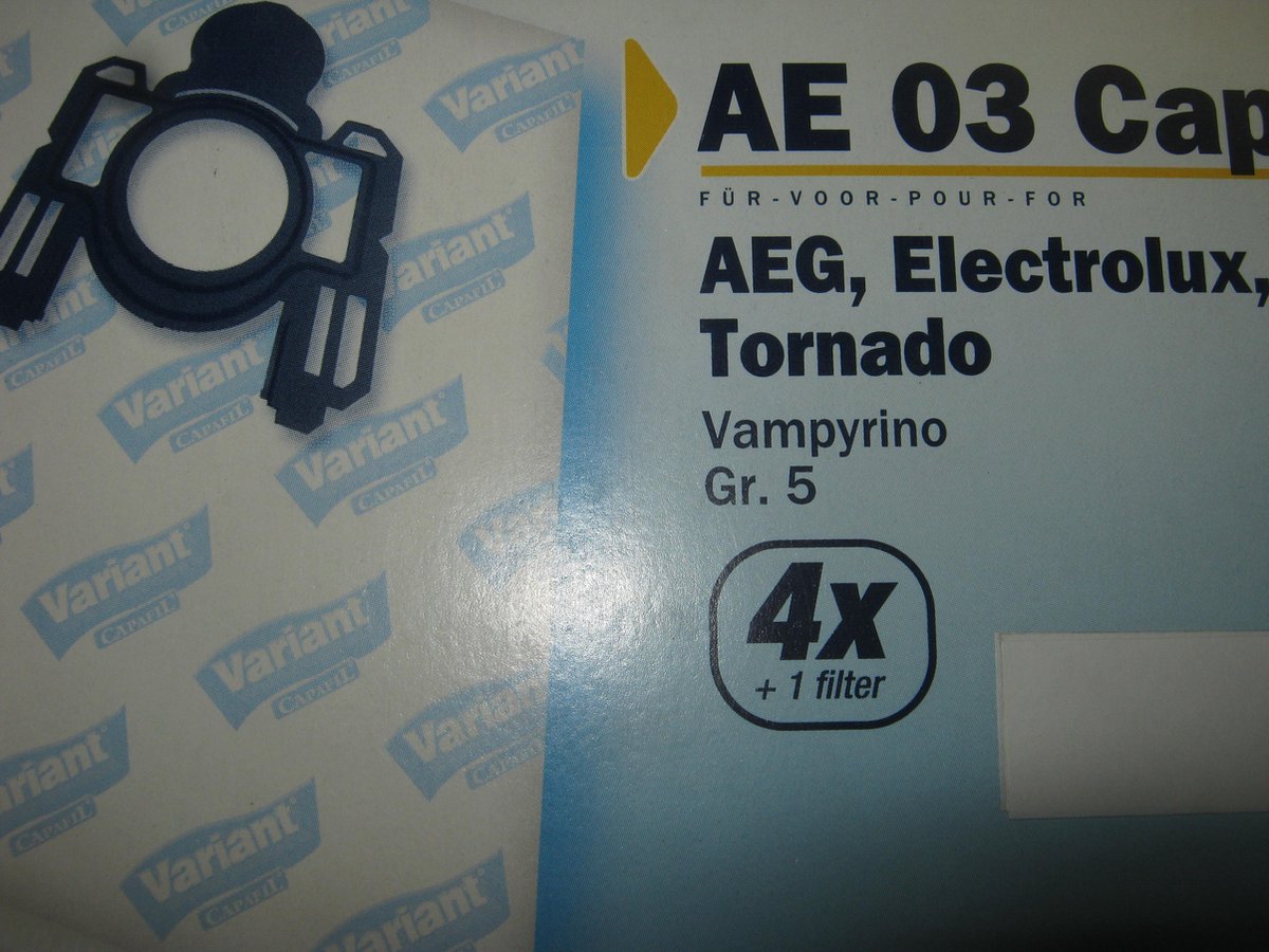 Variant AEG Electrolux Tornado etc stofzuigerzakken 4 stuks + filter AE03Cap