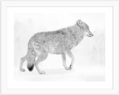 Foto in frame Wolf in zwart-wit, 3 maten, Premium print