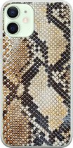 iPhone 12 mini hoesje siliconen - Snake / Slangenprint bruin | Apple iPhone 12 Mini case | TPU backcover transparant