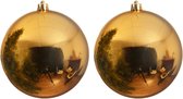 2x Grote gouden kunststof kerstballen van 25 cm - glans - Kerstversiering goud
