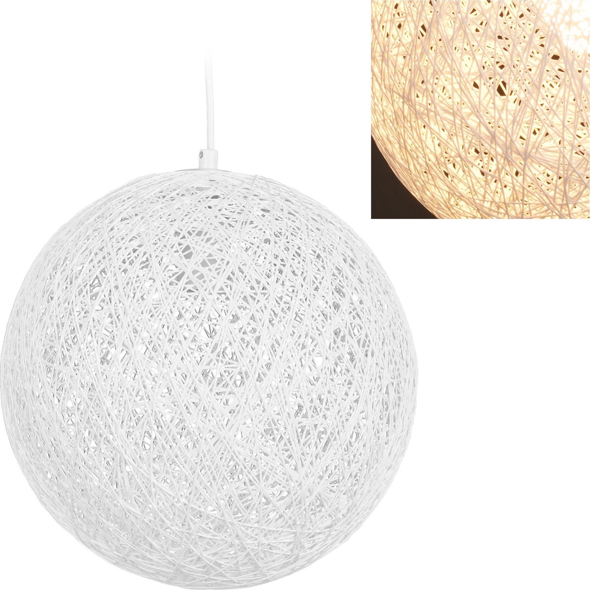 relaxdays hanglamp rotan - plafondlamp - lamp - gevlochten - wit - boven  eettafel - E27 | bol