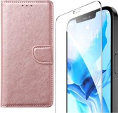 iPhone 12 Pro Max - Bookcase Rose Goud - portemonee hoesje + 2X Tempered Glas Screenprotector