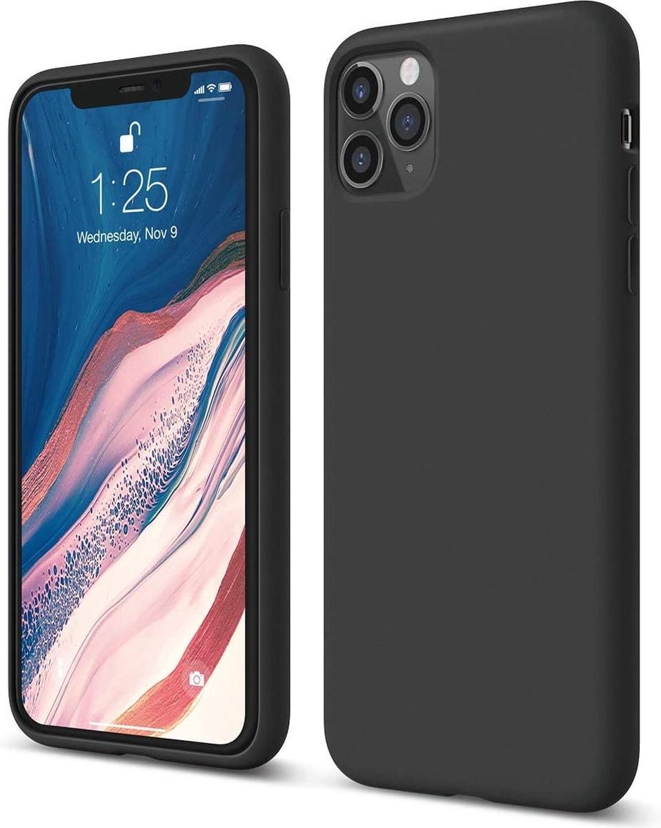 Liquid Silicone Hoesje Rubber Geschikt voor Apple iPhone 12 Pro - Premium Silicone zwart