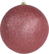 1x Grote koraal rode glitter kerstballen 18 cm - hangdecoratie / boomversiering glitter kerstballen