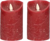 2x Bordeaux rode LED kaarsen / stompkaarsen 12,5 cm - Luxe kaarsen op batterijen met bewegende vlam
