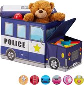 Relaxdays speelgoedkist - opvouwbaar - opbergbox - kind - opbergruimte - hocker - politie