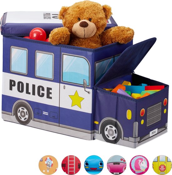 Relaxdays speelgoedkist – opvouwbaar – opbergbox – kind – opbergruimte – hocker – politie