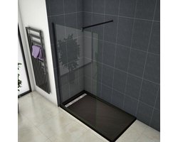 vrijstaande inloopdouche,160x200cm, zwart omlijst, 8mm transparant gehard veiligheidsglas nanometer, 140cm stabilisator