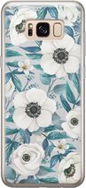 Samsung Galaxy S8 hoesje siliconen - Witte bloemen - Soft Case Telefoonhoesje - Bloemen - Blauw