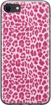 iPhone 8/7 hoesje siliconen - Luipaard roze - Soft Case Telefoonhoesje - Luipaardprint - Transparant, Roze