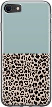 iPhone SE 2020 hoesje siliconen - Luipaard mint - Soft Case Telefoonhoesje - Luipaardprint - Transparant, Blauw