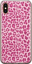 iPhone X/XS hoesje siliconen - Luipaard roze - Soft Case Telefoonhoesje - Luipaardprint - Transparant, Roze