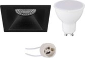LED Spot Set - Pragmi Pollon Pro - GU10 Fitting - Dimbaar - Inbouw Vierkant - Mat Zwart - 6W - Warm Wit 3000K - Verdiept - 82mm - BSE