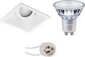 LED Spot Set - Pragmi Zano Pro - GU10 Fitting - Inbouw Vierkant - Mat Wit - Kantelbaar - 93mm - Philips - MASTER 927 36D VLE - 4.9W - Warm Wit 2200K-2700K - DimTone Dimbaar - BSE