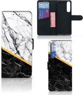 Mobiel Case Sony Xperia 1 II GSM Hoesje Marble White Black