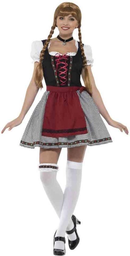 Smiffy's - Boeren Tirol & Oktoberfest Kostuum - Fraulein Frohlich Dirndl - Vrouw - Zwart, Grijs - Medium - Bierfeest - Verkleedkleding