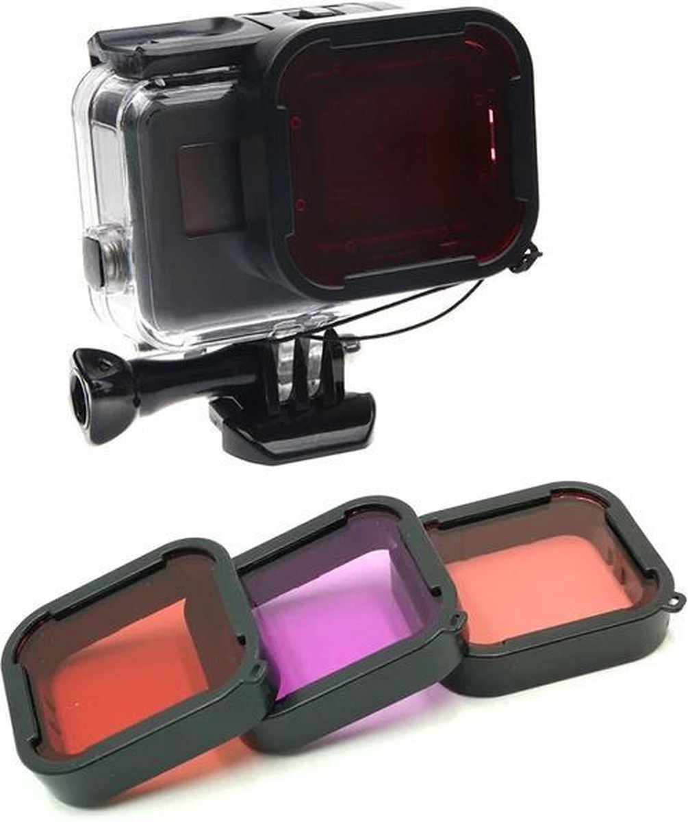 LOUZIR 3pack waterdichte behuizing case- filter lens cover- geschikt voor Gopro Hero 5-6 en 7 multicolor