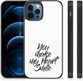Coque arrière en Siliconen souple iPhone 12 Pro | 12 (6.1 ") Étui pour téléphone avec bordure noire Heart Smile
