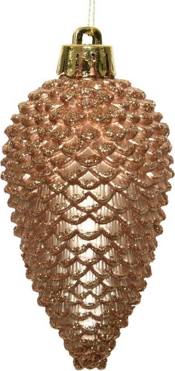 Decoris Dennenappel Plc Glitter Hang Camel Bruin dia4.5x8cm
