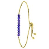 Lucardi Dames Goldplated armband met donkerblauwe kralen - Staal - Armband - Cadeau - 20 cm - Goudkleurig