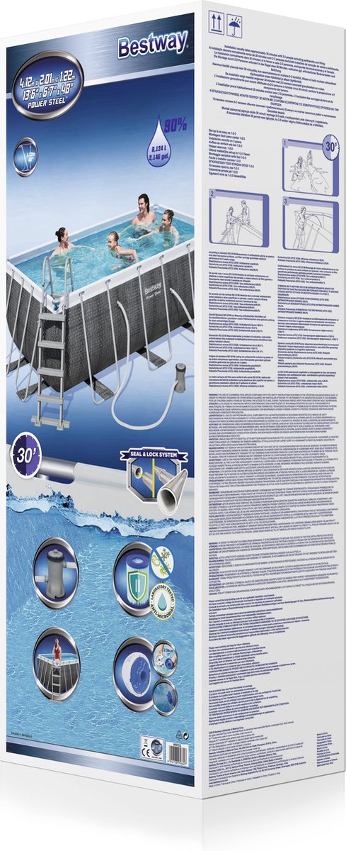 Bestway - Power Steel - Opzetzwembad inclusief filterpomp en zwembadtrap - 412x201x122 cm - Rattanprint - Rechthoekig