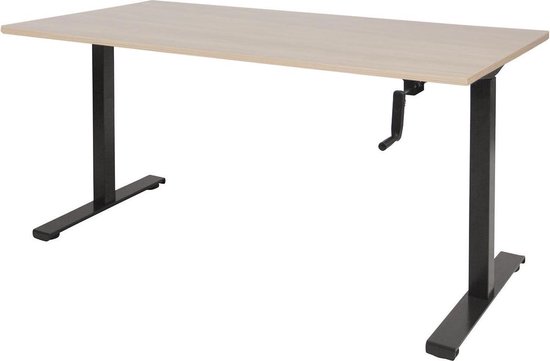 RoomForTheNew Bureau Heathrow Slinger-Desk - Zit sta Bureau - Zit sta Bureau Elektrisch - Gaming Bureau - Game Bureau - Verstelbaar Bureau - standing Desk - slinger bureau--Lindberg eiken blad-Zwart  onderstel- 160x80