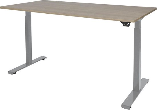 RoomForTheNew Bureau Heathrow Basic-Desk - Zit sta Bureau - Zit sta Bureau Elektrisch - Gaming Bureau - Game Bureau - Verstelbaar Bureau - standing Desk--Robson eiken blad-Aluminium  onderstel- 160x80