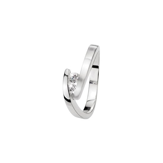 Lucardi - Dames ring met zirkonia - Ring - Cadeau - Echt Zilver