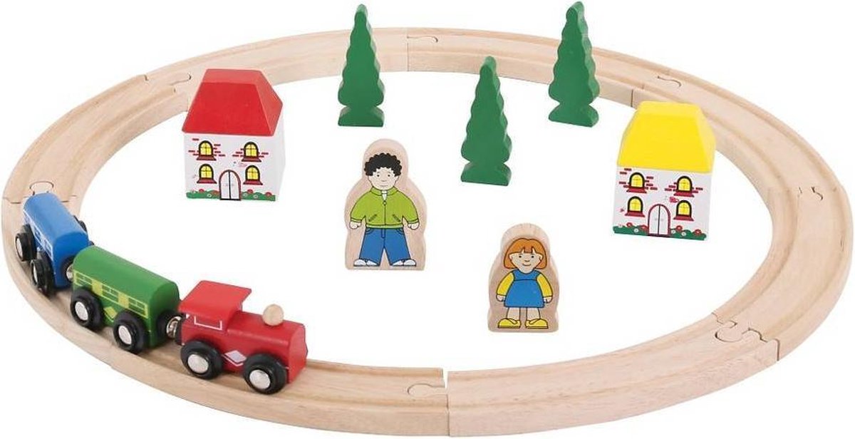 Houten Treinbaan Startersset BIGJIGS 20Delig Met Rails