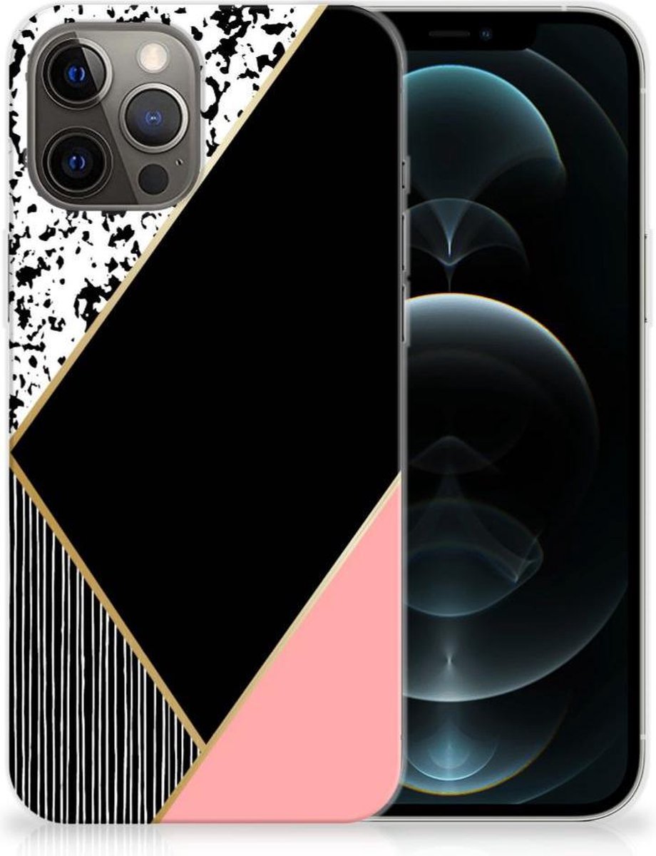iPhone 12 Pro Max TPU Hoesje Zwart Roze Vormen