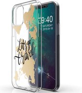 iMoshion Design voor de iPhone 12, iPhone 12 Pro hoesje - Let's Go Travel - Zwart / Goud