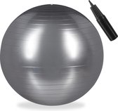 Relaxdays fitnessbal 55 cm - met pompje - gymbal - zitbal - yogabal - pilatesbal - PVC - zilver