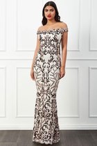Mooie jurk met sierlijk pailletten patroon - Maat 40 - Champagne