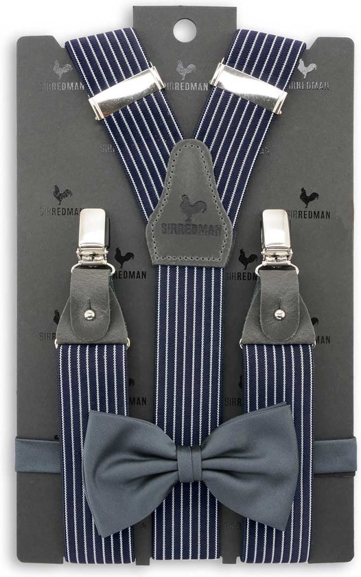 Sir Redman - bretels combi pack - Striped Gent grijs - marineblauw / grijs