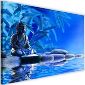 Schilderij Boeddha op water , 2 maten , blauw zwart (wanddecoratie)