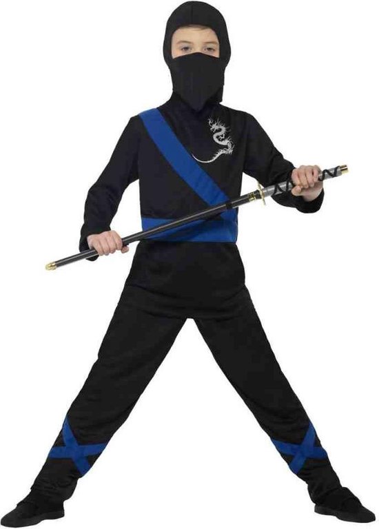 room Monarch Buitengewoon Ninja kostuum zwart/blauw voor kinderen - verkleedpak 116/128 | bol.com