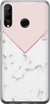 Huawei P30 Lite hoesje - Marmer roze grijs - Soft Case Telefoonhoesje - Marmer - Roze