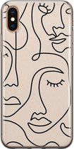 iPhone XS Max hoesje siliconen - Abstract gezicht lijnen - Soft Case Telefoonhoesje - Print / Illustratie - Transparant, Beige