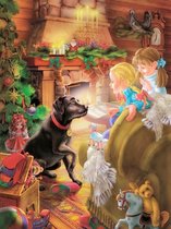 Diamond Painting Pakket - Serie Kerstmis - Hond en Kinderen - 50x40 cm - Complete Set - Volledige Bedekking - Ronde Steentjes