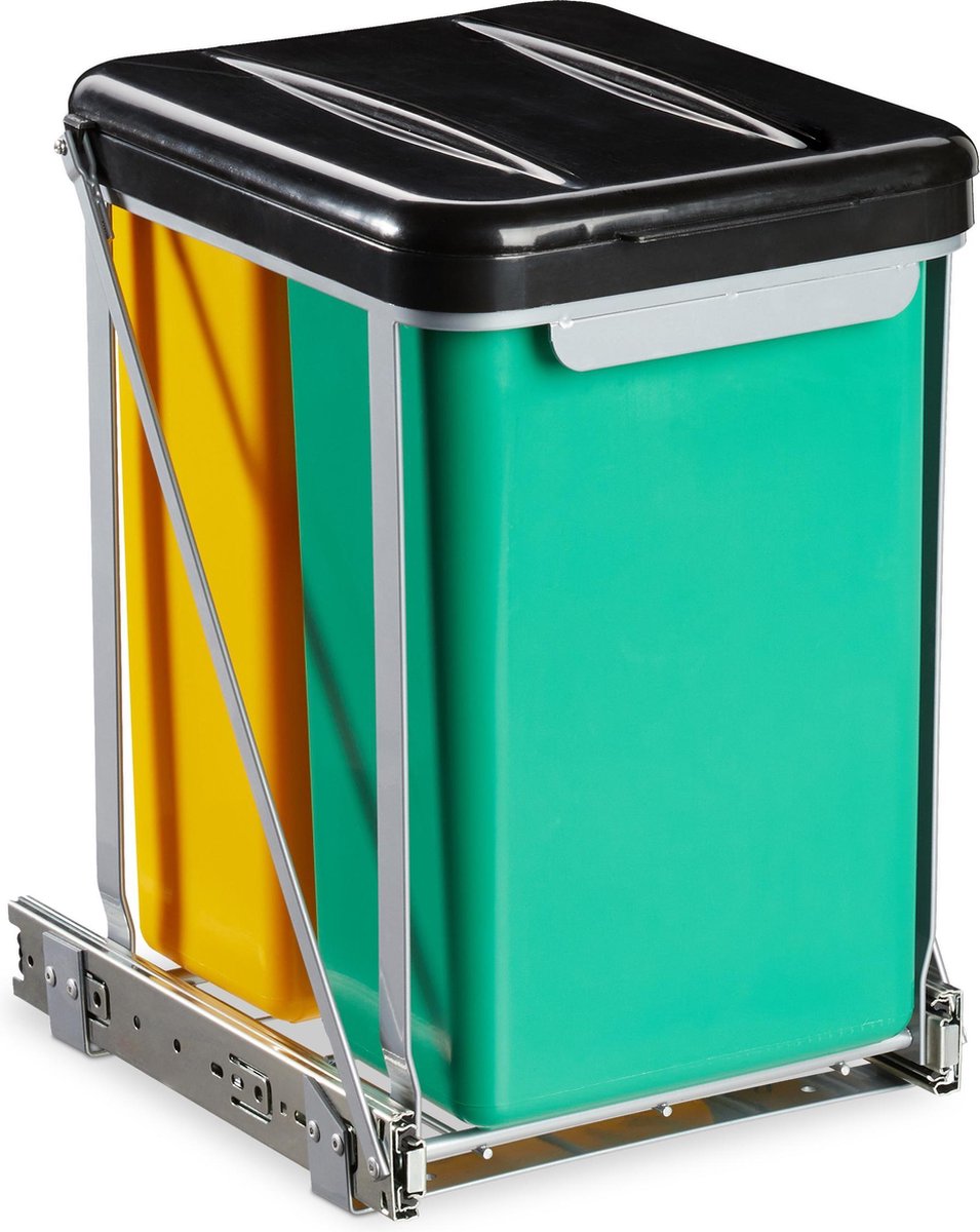 Relaxdays poubelle encastrable coulissante, 4 bacs, système de trie pour le  sous-évier, 4x 8 l, 35 x 34 x 47,5 cm, noir